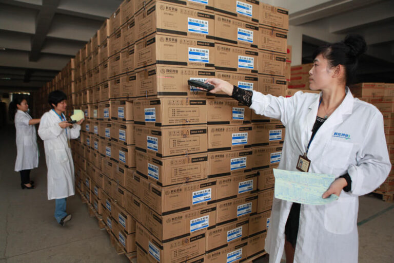 Pharmaceutical shipments being prepared in a warehouse