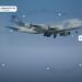 Cargo aircraft in flight with airline-approved GPS tracker alerts for approval, cargo hold temperature and landing overlaid
